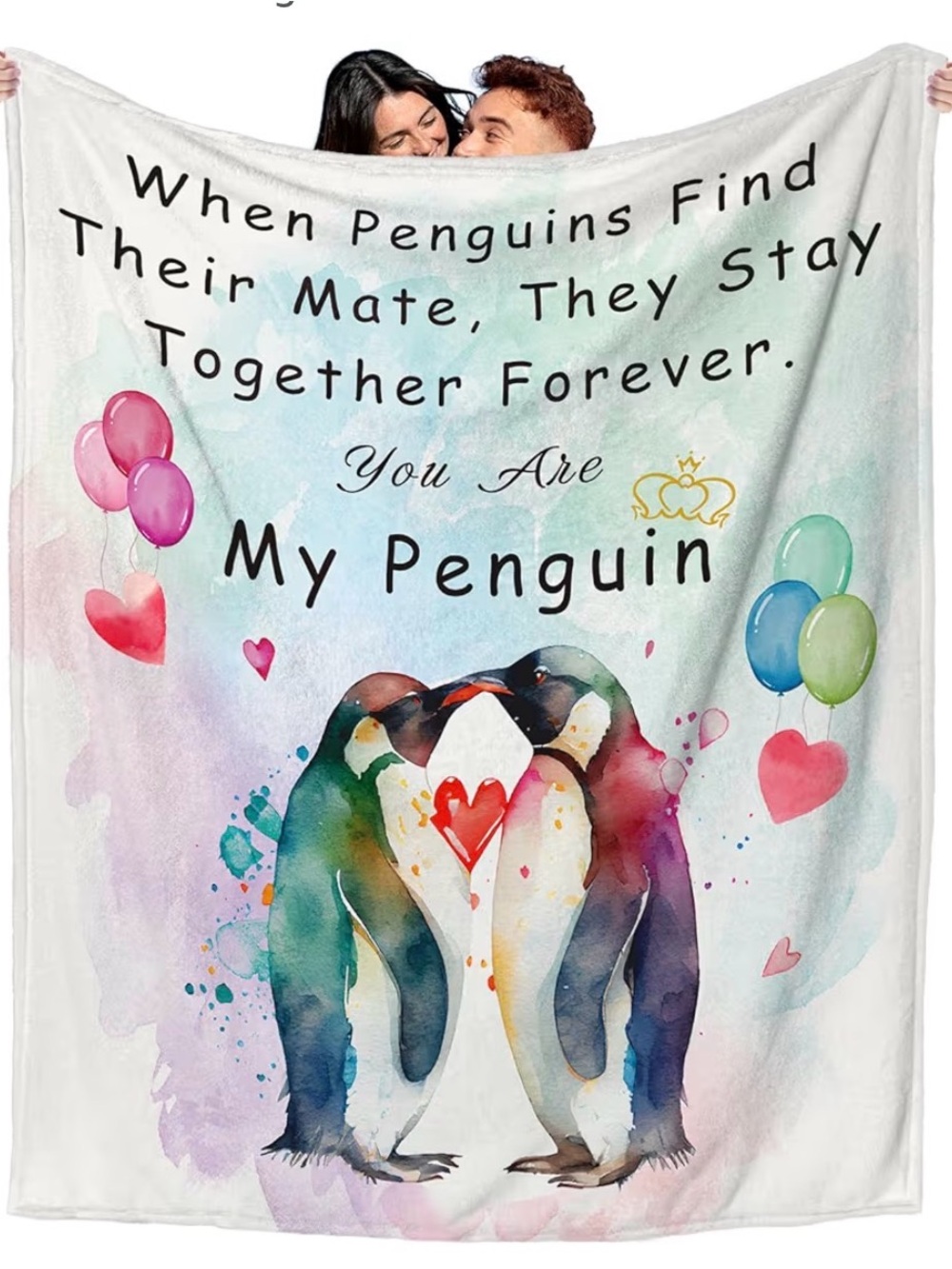 You Are My Penguin Watercolor Couple Throw Blanket